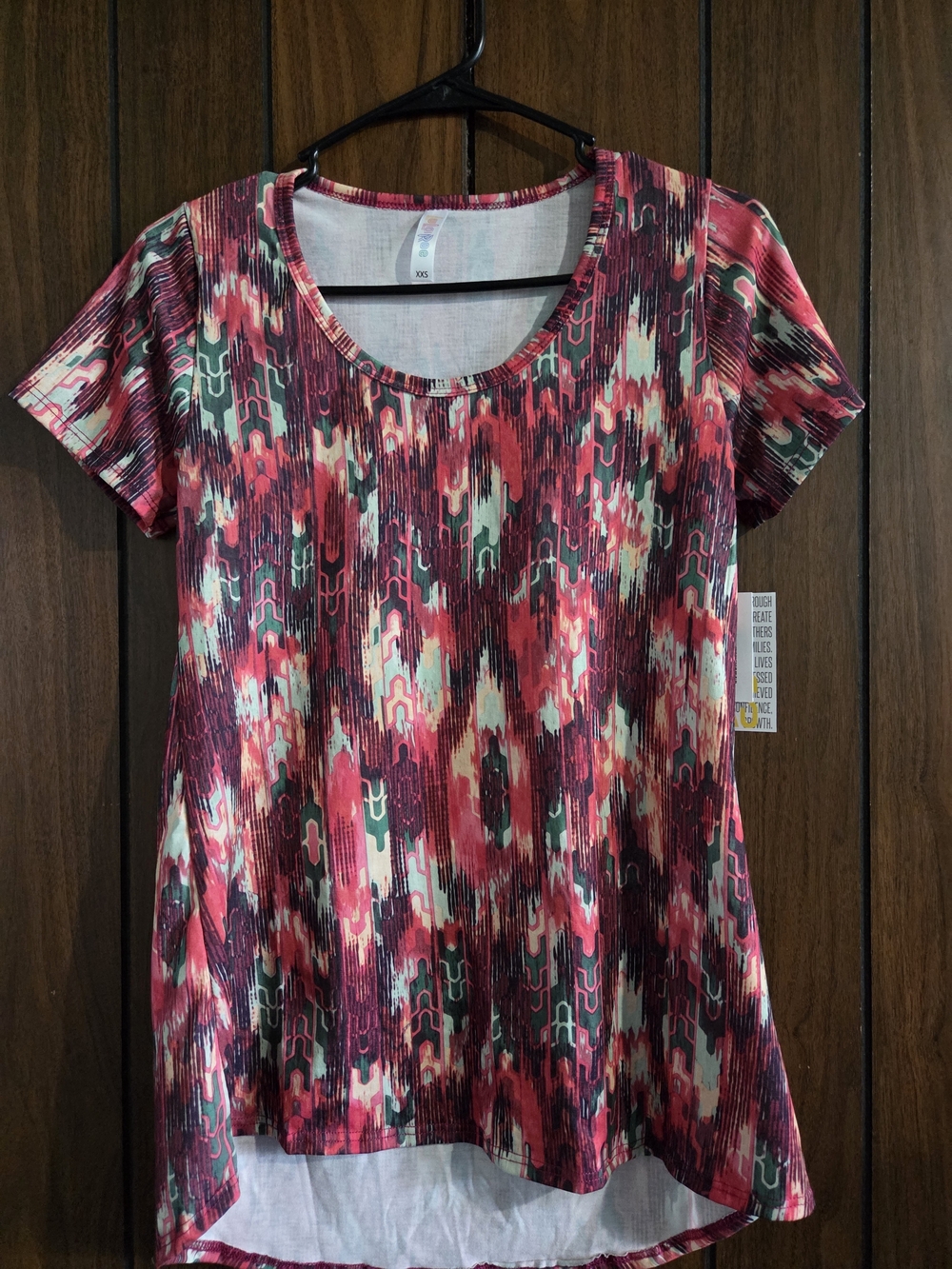 LuLaRoe Short Sleeve Scoop Neck Top - Pink, Green, White